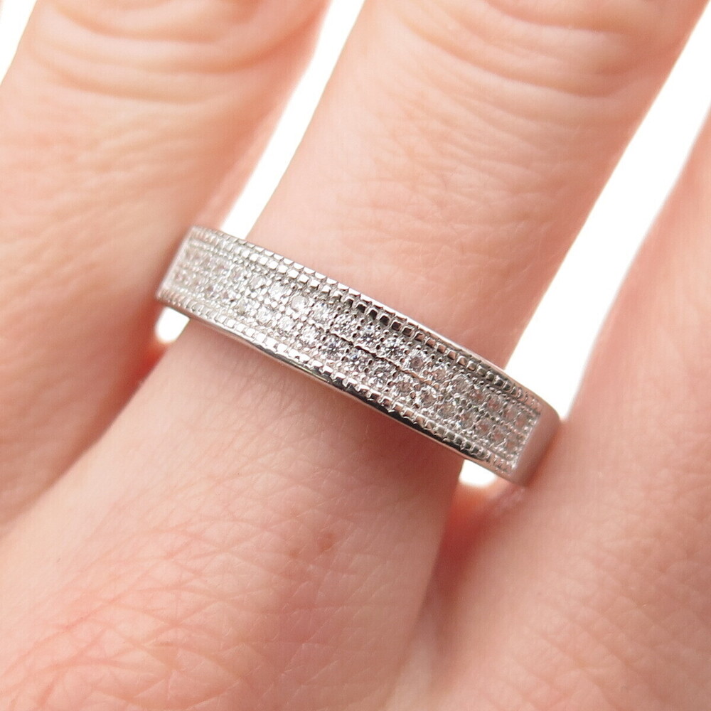 925 Sterling Silver Round-Cut C Z Sparkle Band Ring Size 9